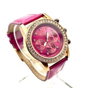 Women's Geneva Platinum Watch Gold Tone Crystals Pink Leather Working